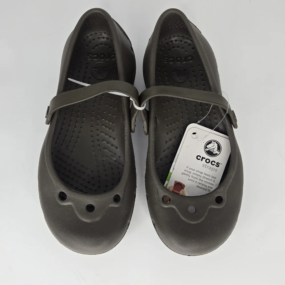 CROCS Girls Brown Mary Jane Clog Sandals with Strap